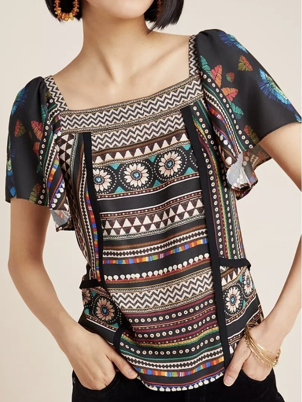 Farm Rio Nicolasa Flutter Sleeve Print Top